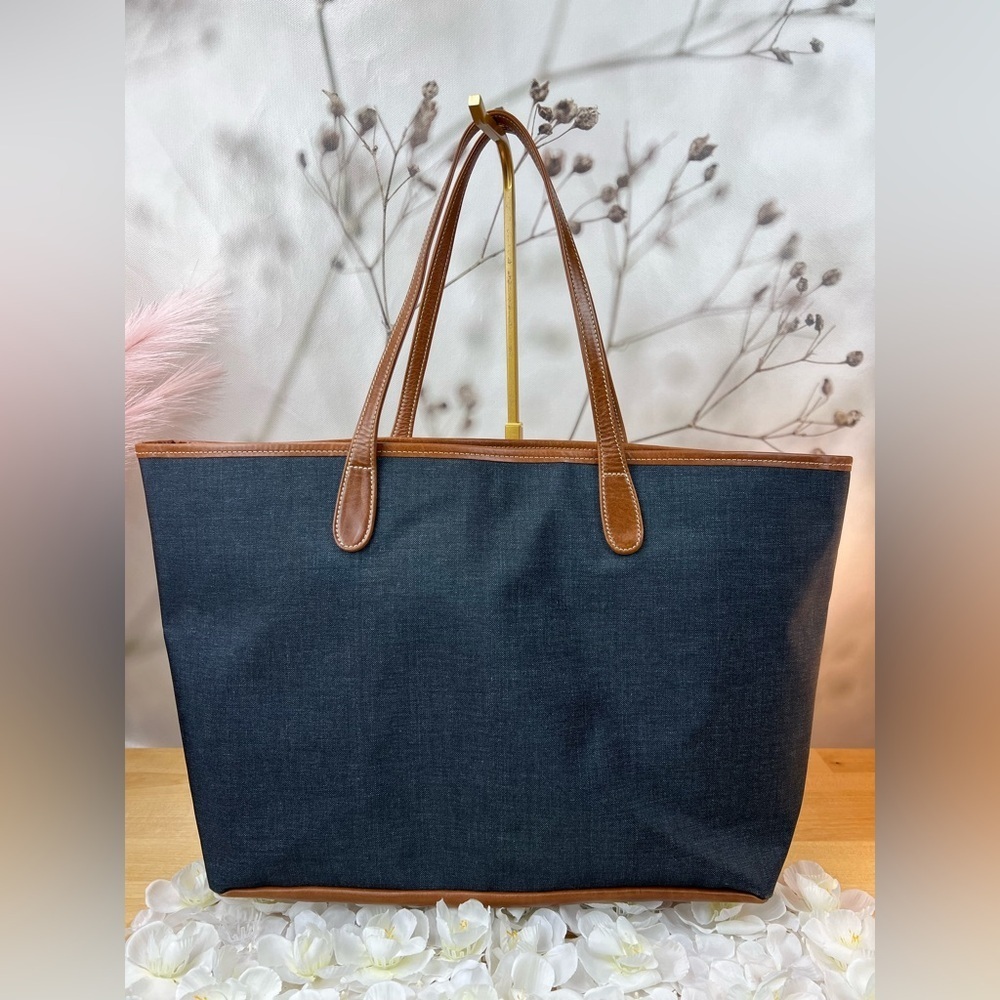 Barrington Large Navy Canvas Tote with Brown Leather Trim - Picture 3 of 12